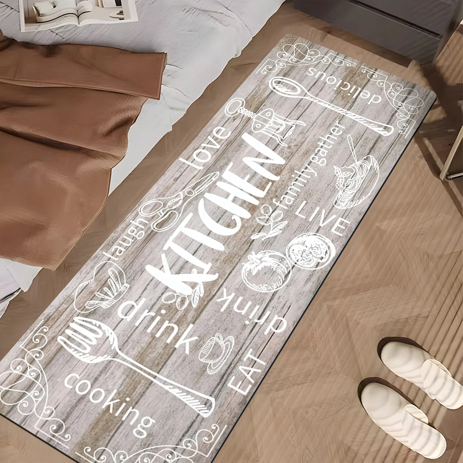 Commercial Kitchen Quotes - 木製キッチンの引用句プリントキッチンランナーラグソフトフロアマット家庭用キッチン用