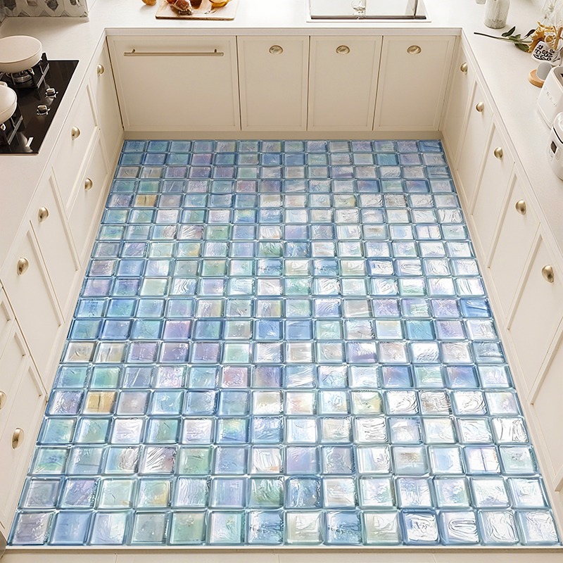 Commercial Kitchen Tile Flooring - キッチンカーペット 滑り止め 防水・防油 フロアマット タイル風テクスチャ PVCレザーラグ