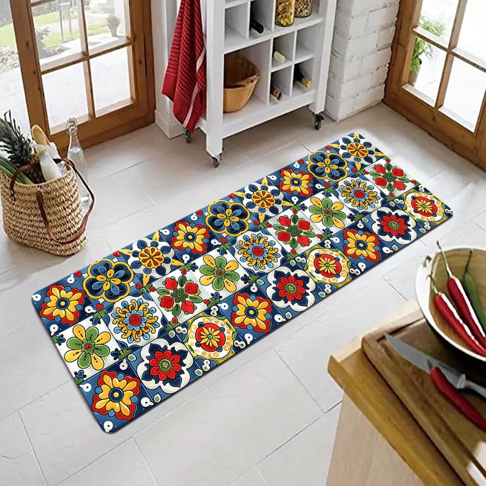 Commercial Kitchen Tile Flooring - 地中海タイルカーペットマットラグ家の装飾キッチンフロアマットロング廊下ヴィンテージパターンレトロスタイル屋内エリアラグ