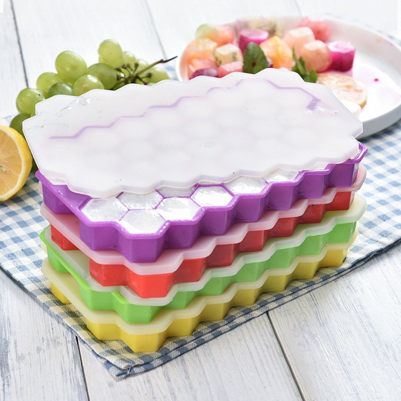 Commercial Kitchen Utensil Organizer - シリコンアイスグリッドボールキューブモールド、カバー付き、収納ボックス、簡単に引き落とす、バー、ホームパーティー、キッチンツール、37グリッド
