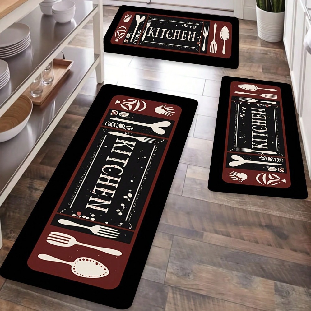 Commercial Kitchen Quotes - キッチンカーペットマットラグ - 調理器具スプーン＆スパイスデザイン、「BON APPETIT」の言葉入り、ダイニングルームの家の装飾フロアマット