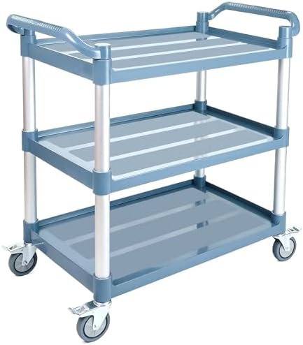 Commercial Kitchen On Wheels - 3段式ローリングユーティリティカート（車輪付き）、耐荷重540ポンドのユーティリティサービスカート、4つのロック可能なホイール付き業務用キッチンカート