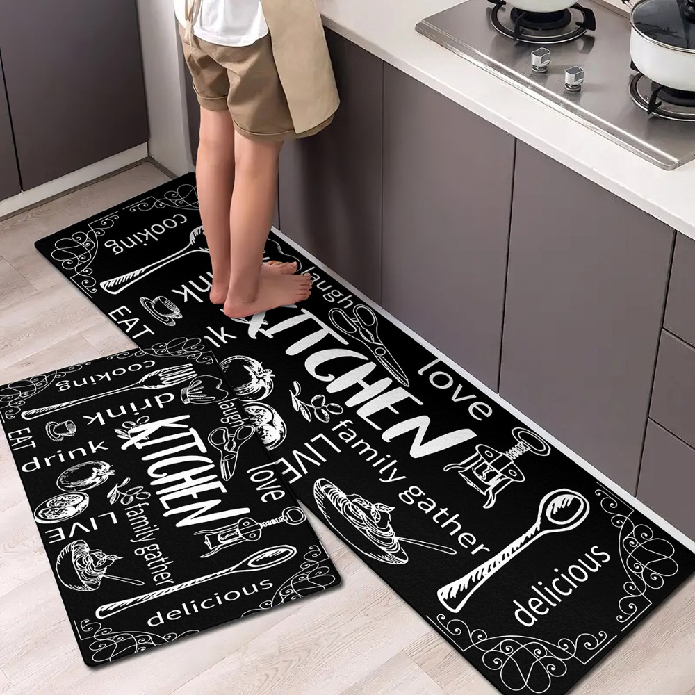 Commercial Kitchen Quotes - 2PC キッチンライフ引用カーペット手描きパターンマットスタイリッシュなエリアラグキッチンダイニングルームホームデコレーション寝室の装飾用