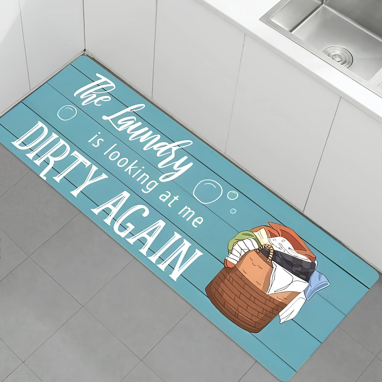 Commercial Kitchen Quotes - 面白いランドリーの名言プリントキッチンランナーラグ、ランドリールーム用ソフトフロアマット