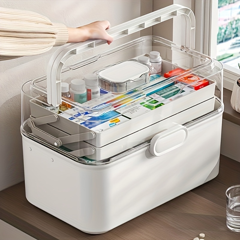 Commercial Kitchen Utensil Organizer - 大容量透明蓋付き薬収納ボックス/ディスペンサーボックス - プラスチック製薬品収納キャビネット、家庭、オフィス、キッチン、バスルーム、寝室用多目的オーガナイザーボックス - 薬や事務用品用の省スペースカウンタートップオーガナイザー -