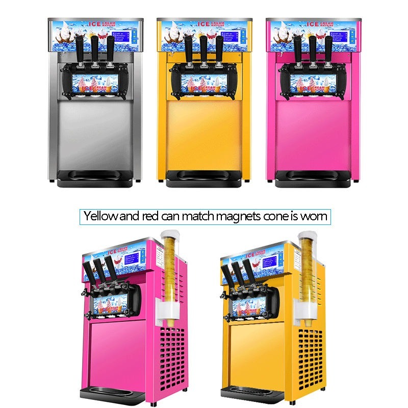 Soft Serve Ice Cream Machine - ソフトサーブアイスクリームメーカーマシン 28L/h 大容量 業務用 3種フレーバー フローズンヨーグルト製造機