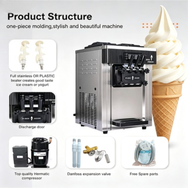 Soft Serve Ice Cream Machine - 20-28L/hフロアスタンド型アイスクリームマシン業務用ソフトクリームメーカーヨーグルトフリーザー食堂レストラン用機器