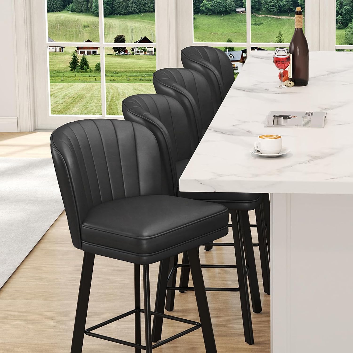 モダンな回転式カウンターハイトバースツール2脚セット、人間工 - Commercial Kitchen Island のレビューと価格