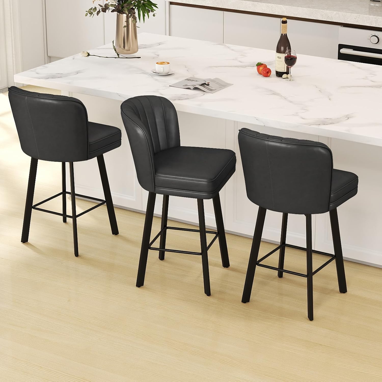 モダンな回転式カウンターハイトバースツール2脚セット、人間工 - Commercial Kitchen Island のレビューと価格