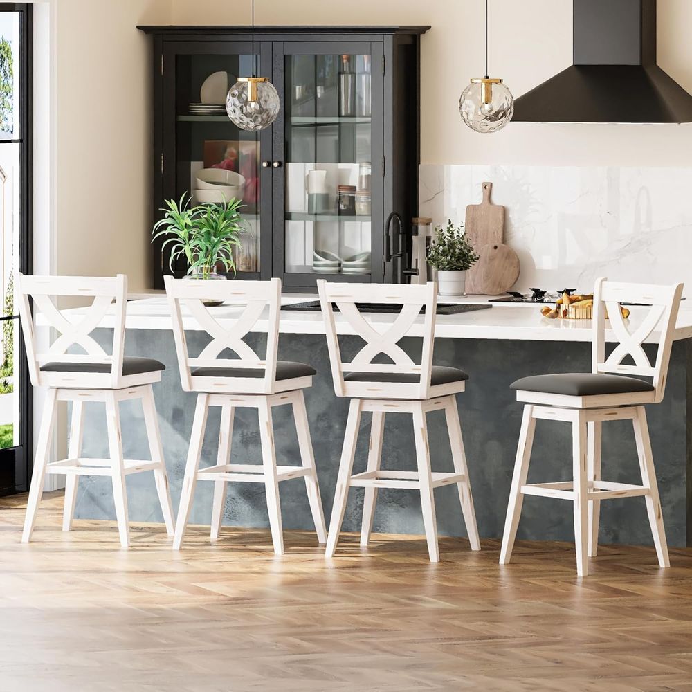回転式バースツール2脚セット、背もたれ付き29インチバーチェ - Commercial Kitchen Island のレビューと価格