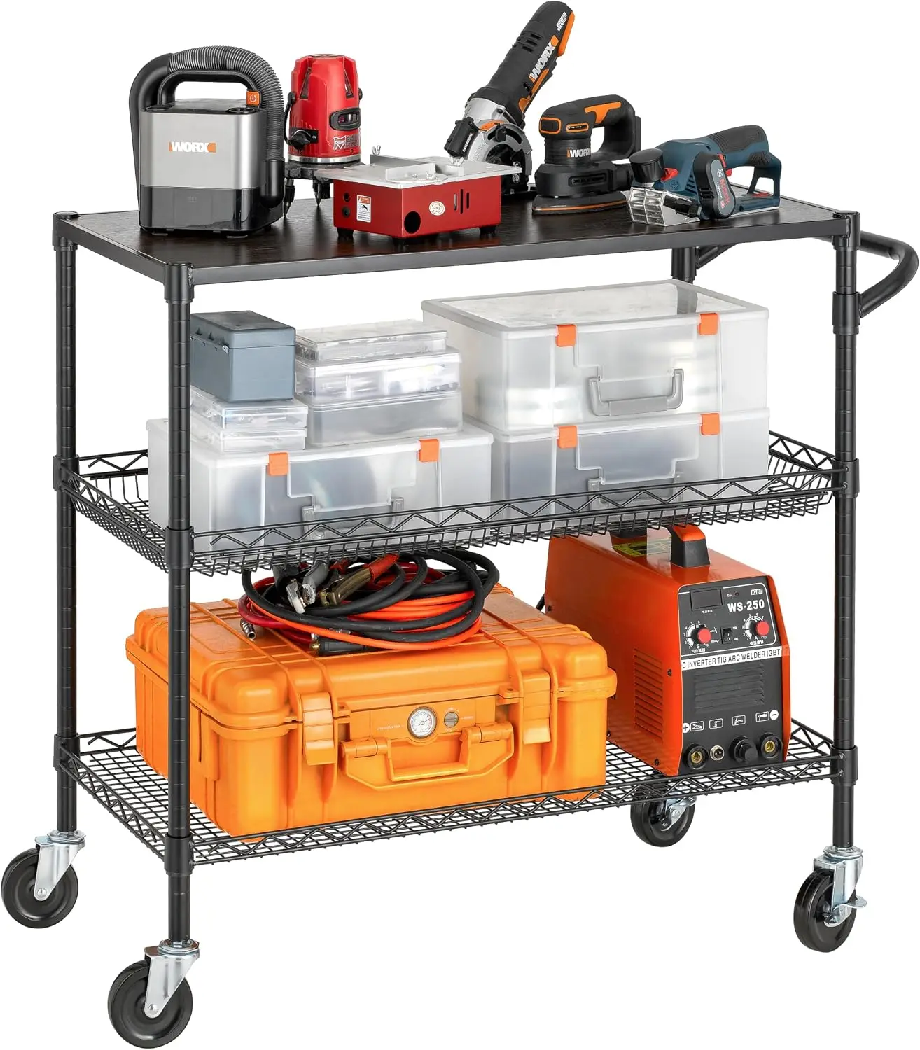 3段式ヘビーデューティー業務用ユーティリティカート（木製トッ - Commercial Kitchen On Wheels のレビューと価格