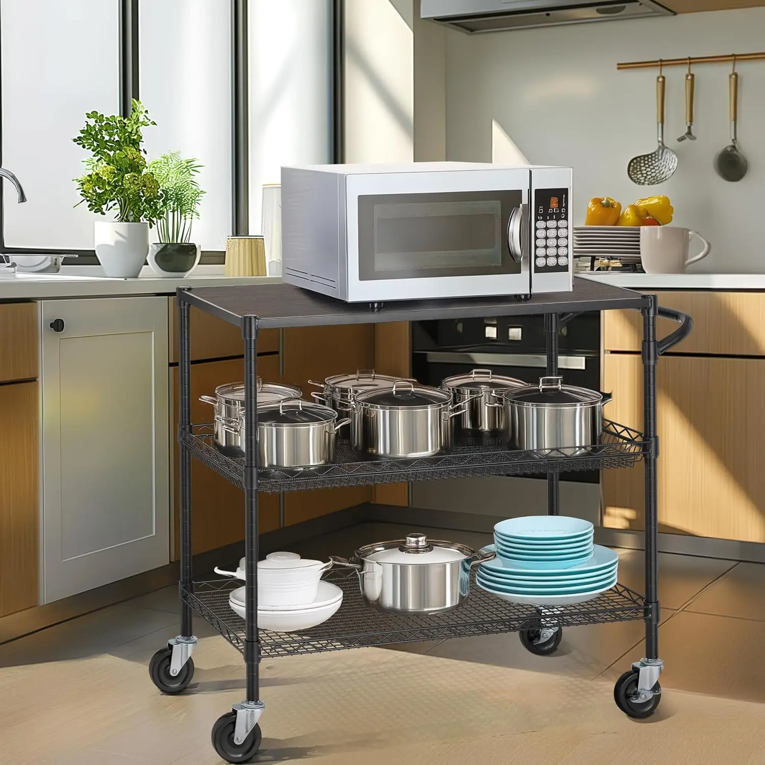 3段式ヘビーデューティー業務用ユーティリティカート（木製トッ - Commercial Kitchen On Wheels のレビューと価格