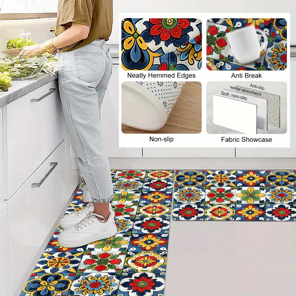 地中海タイルカーペットマットラグ家の装飾キッチンフロアマット - Commercial Kitchen Tile Flooring のレビューと価格