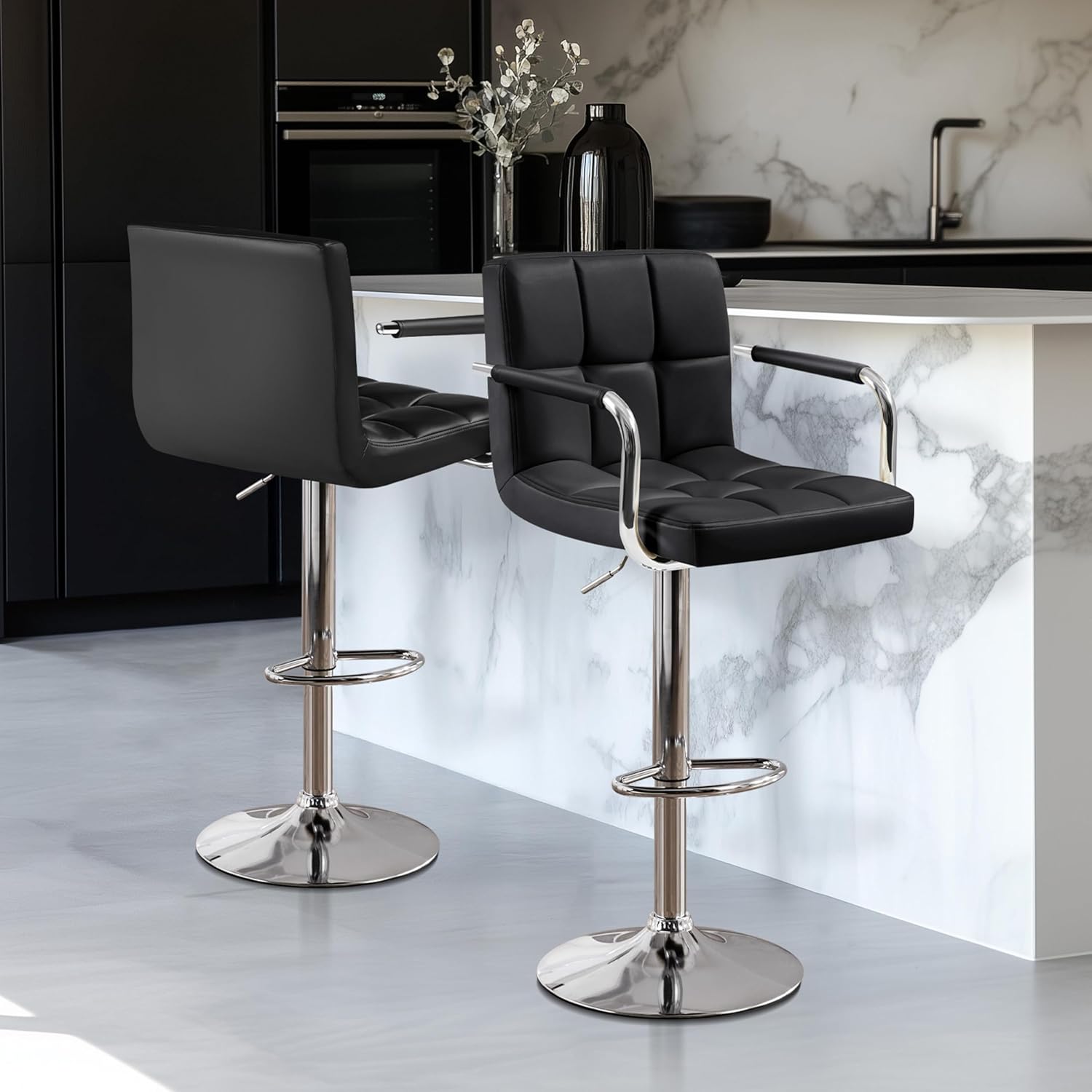 バースツール 2 個セット、PU レザー高さ調節可能な回転バ - Commercial Kitchen Island のレビューと価格