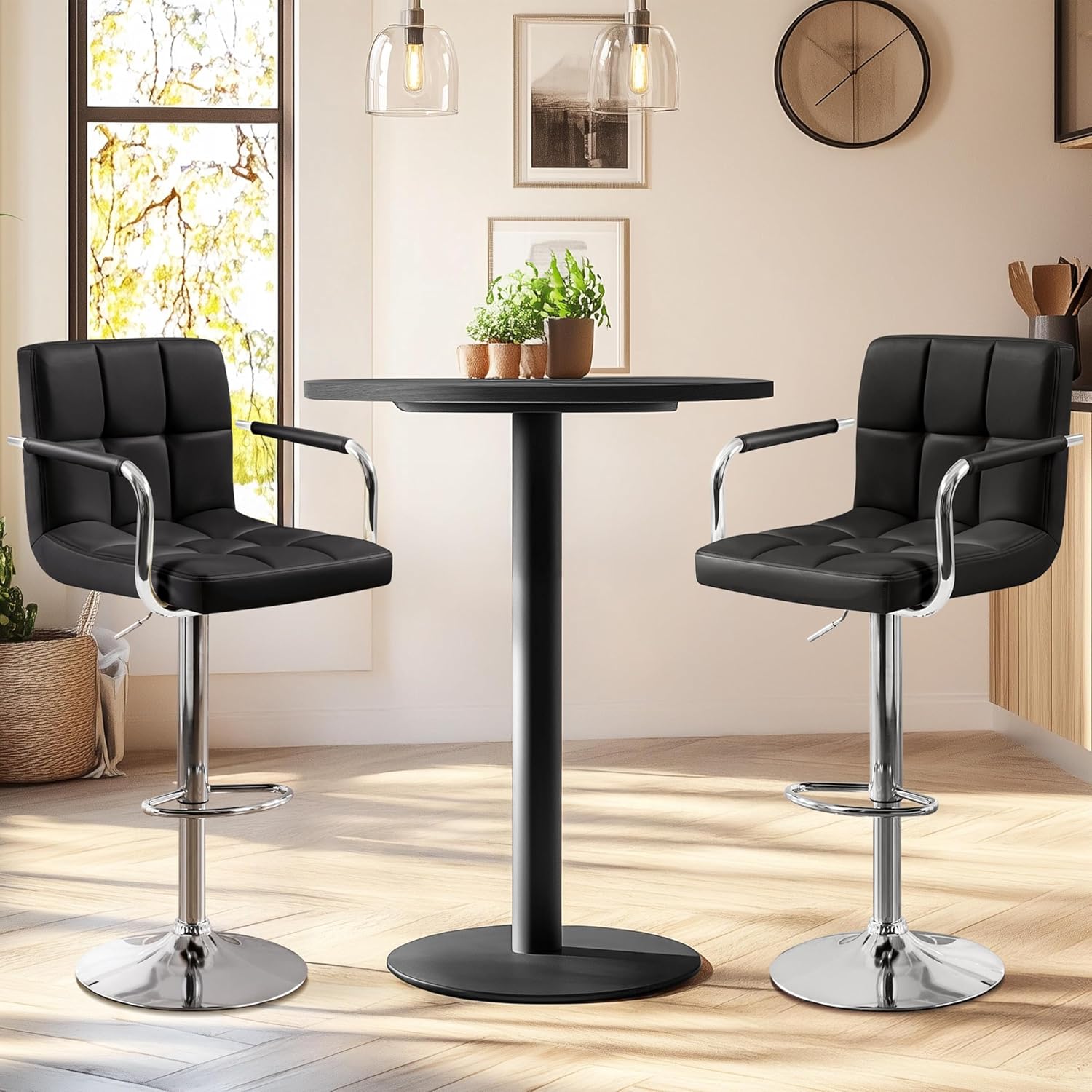 バースツール 2 個セット、PU レザー高さ調節可能な回転バ - Commercial Kitchen Island のレビューと価格