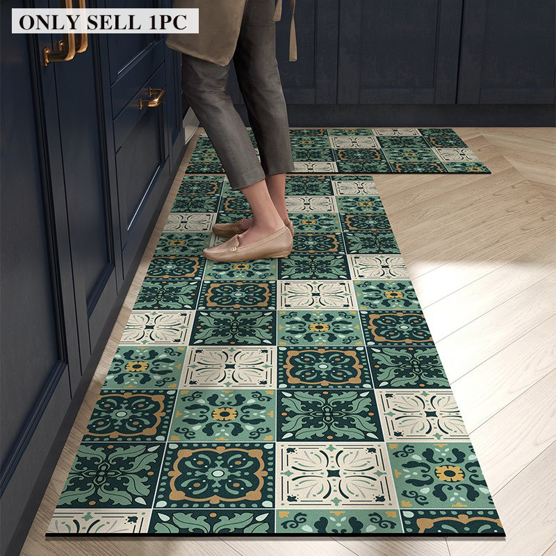 キッチンカーペット防水PVCレザーフロアマットレトロ花柄タイ - Commercial Kitchen Tile Flooring のレビューと価格