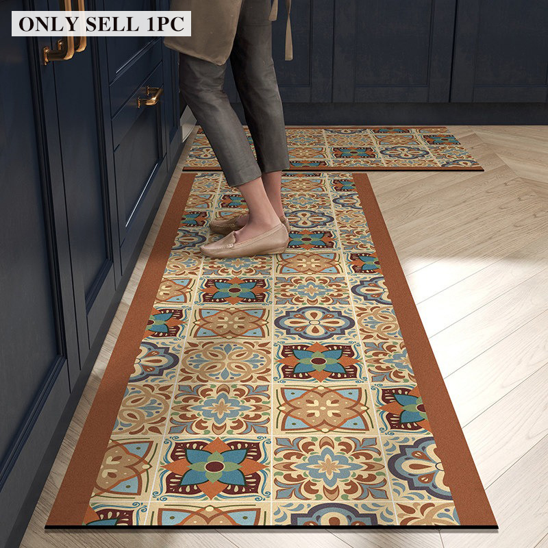 キッチンカーペット防水PVCレザーフロアマットレトロ花柄タイ - Commercial Kitchen Tile Flooring のレビューと価格
