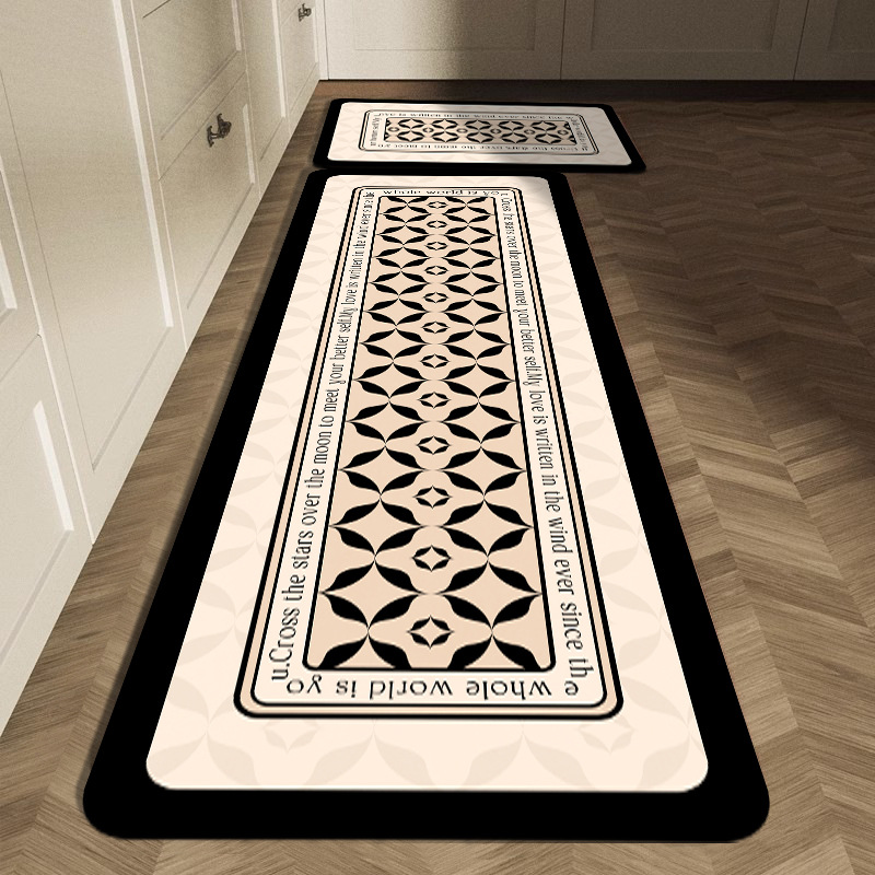 黒白の幾何学模様のタイルキッチンマットセットボヘミアンパッチ - Commercial Kitchen Tile Flooring のレビューと価格
