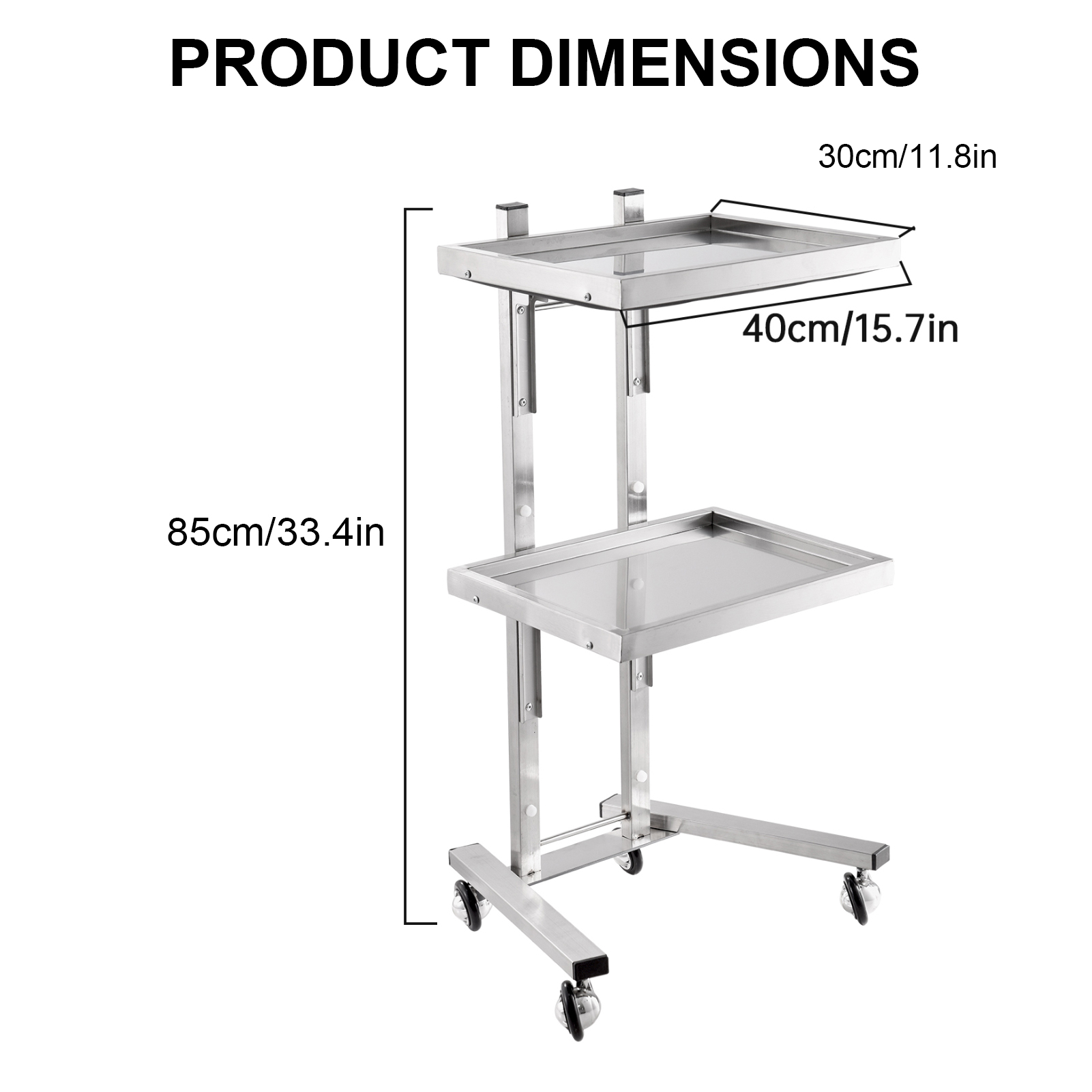 シルバーサロンローリングカート、2段ローリングトレイトロリー - Commercial Kitchen On Wheels のレビューと価格