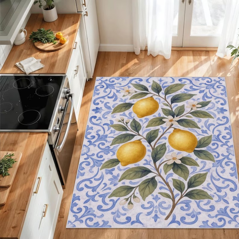 明るい夏の地中海レモンタイルカーペット、柑橘と葉のデザイン、 - Commercial Kitchen Tile Flooring のレビューと価格
