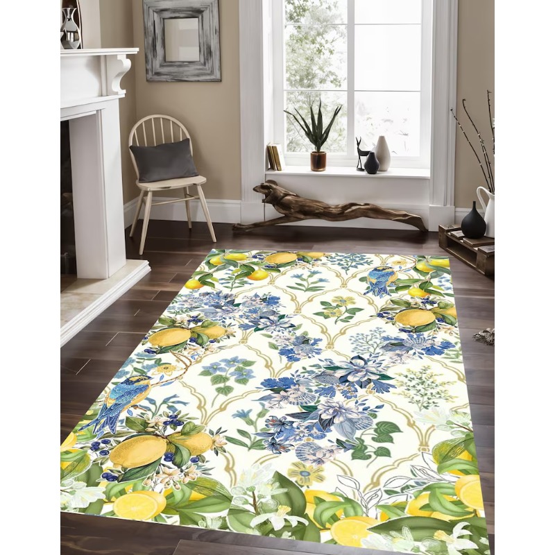 明るい夏の地中海レモンタイルカーペット、柑橘と葉のデザイン、 - Commercial Kitchen Tile Flooring のレビューと価格