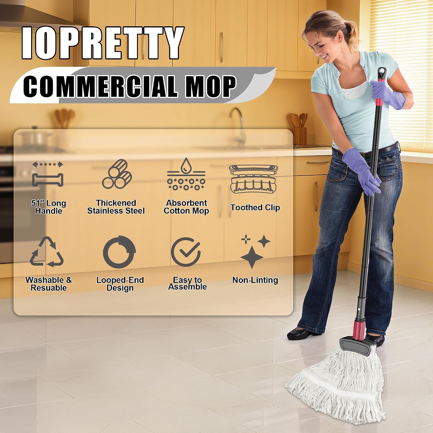 商業用フロアモップ、長い柄付き、堅木タイルビニール床用 -  - Commercial Kitchen Tile Flooring のレビューと価格