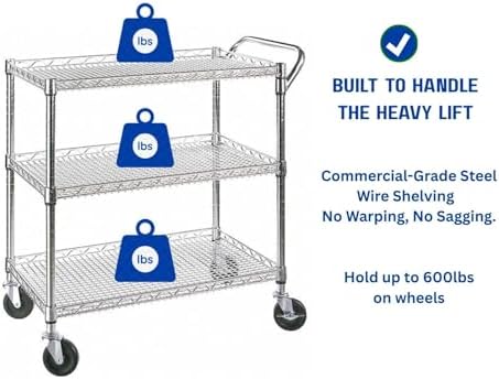 頑丈な3段式ローリングユーティリティキッチンカート（車輪付き - Commercial Kitchen On Wheels のレビューと価格