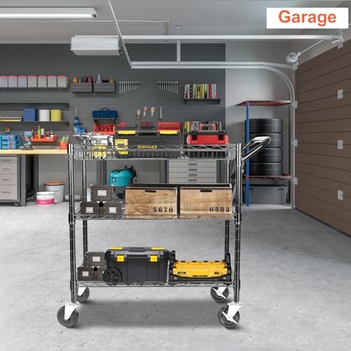 頑丈なユーティリティカート、耐荷重990ポンド、3段式ローリ - Commercial Kitchen On Wheels のレビューと価格