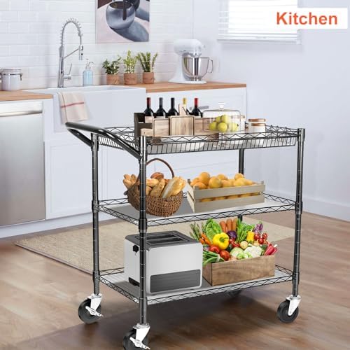 頑丈なユーティリティカート、耐荷重990ポンド、3段式ローリ - Commercial Kitchen On Wheels のレビューと価格
