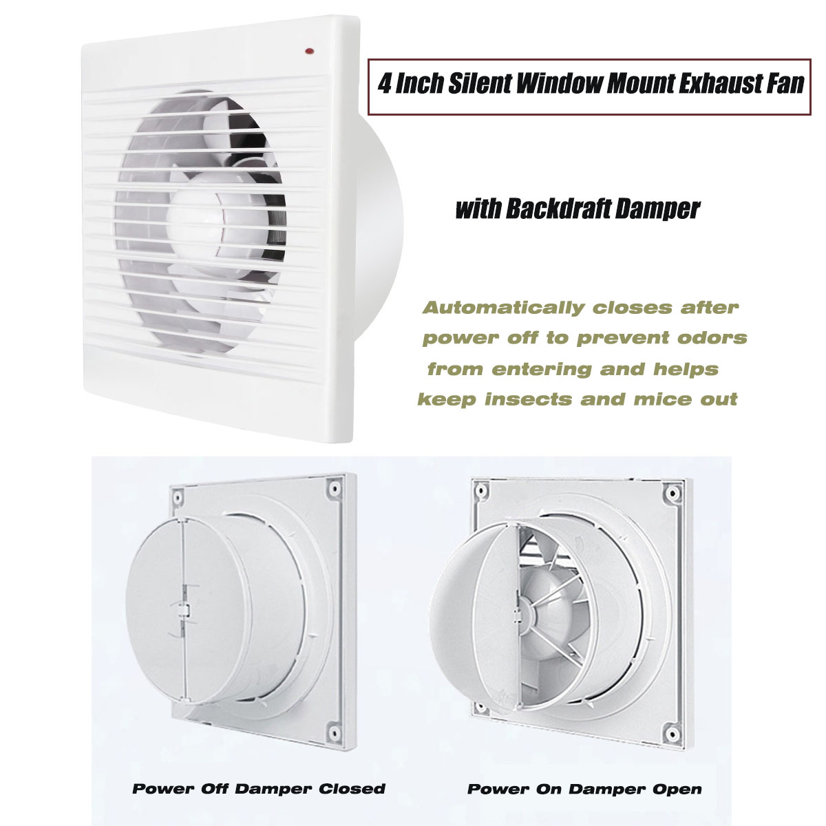 4インチ静音窓取り付け排気ファン（逆風ダンパー付き）、浴室ト - Commercial Kitchen Ventilation のレビューと価格
