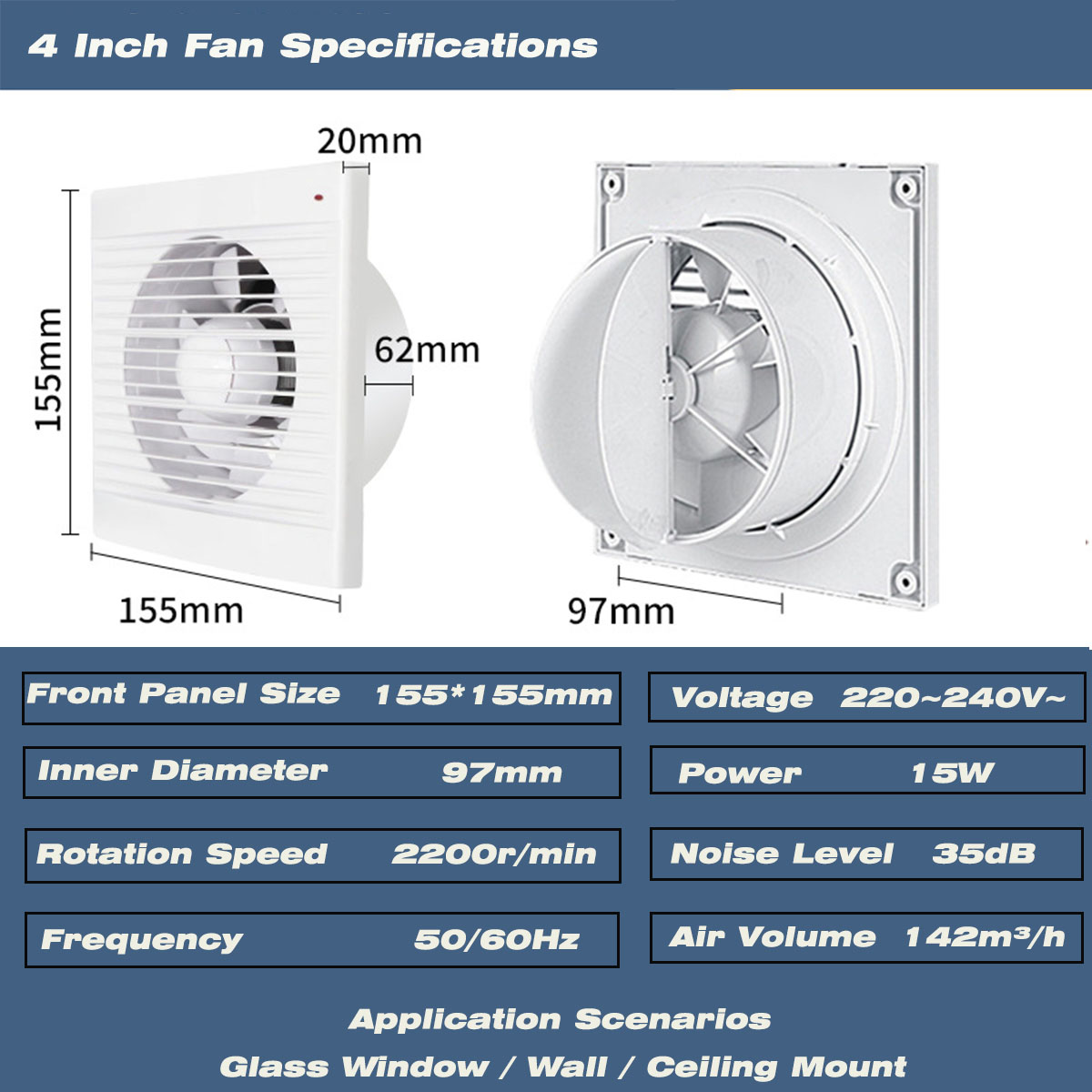 4インチ静音窓取り付け排気ファン（逆風ダンパー付き）、浴室ト - Commercial Kitchen Ventilation のレビューと価格