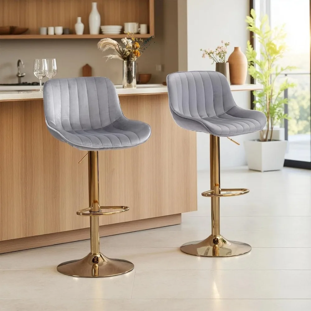 モダンなゴールドベルベットバースツール2脚セット、回転式カウ - Commercial Kitchen Island のレビューと価格