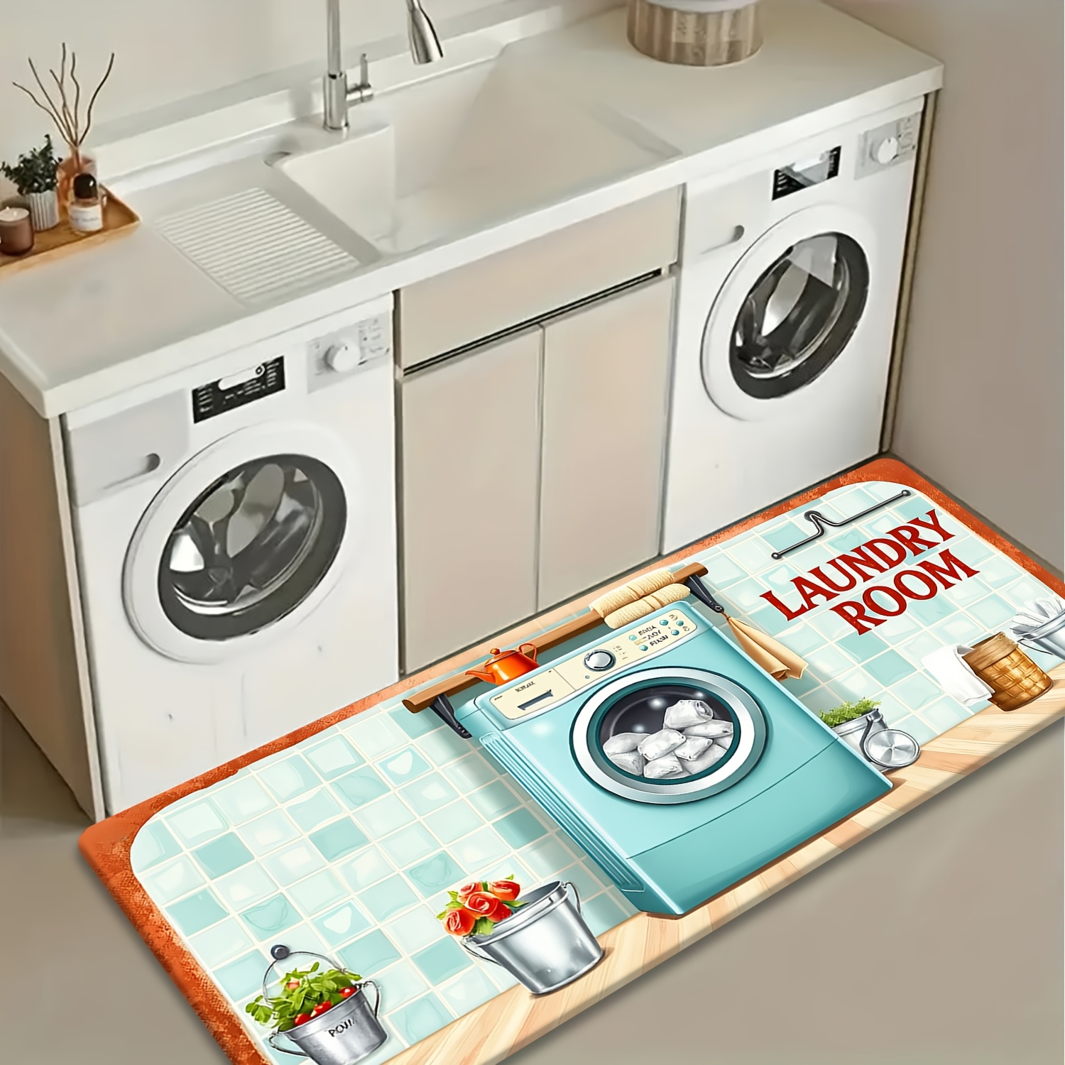 レトロなタイル柄の洗濯機用具プリント入り、居心地の良い丈夫な - Commercial Kitchen Tile Flooring のレビューと価格