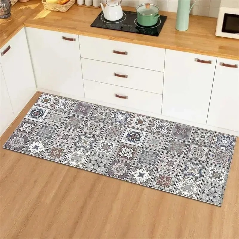 ブルーイエローヴィンテージタイルコラージュキッチンロングラン - Commercial Kitchen Tile Flooring のレビューと価格