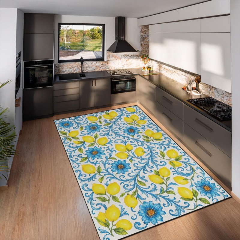 地中海モザイクタイルキッチンラグレモンティーポット花柄アート - Commercial Kitchen Tile Flooring のレビューと価格