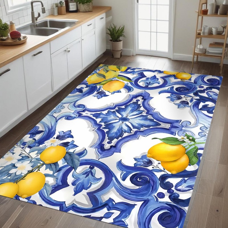 地中海モザイクタイルキッチンラグレモンティーポット花柄アート - Commercial Kitchen Tile Flooring のレビューと価格