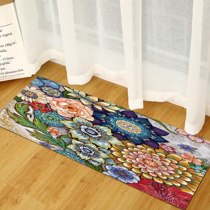ロングラグ ブルーグレー レトロタイルコラージュパターン 滑 - Commercial Kitchen Tile Flooring のレビューと価格