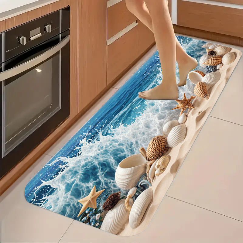 海の貝殻モザイク柄ロングフロアマット ブルーストーン花柄タイ - Commercial Kitchen Tile Flooring のレビューと価格